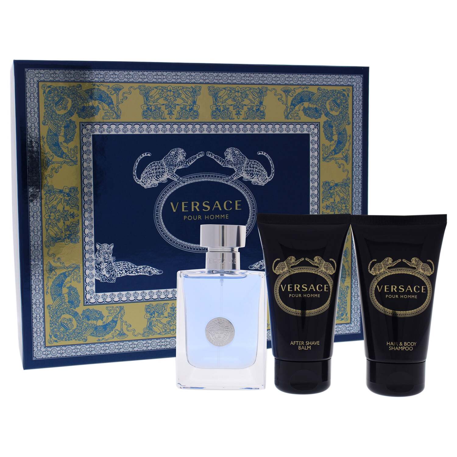 

Подарочный набор Versace Pour Homme от Versace для мужчин - 3 предмета: туалетная вода в спрее (47 г), шампунь для волос и тела (47 г), бальзам после бритья (47 г), прозрачный