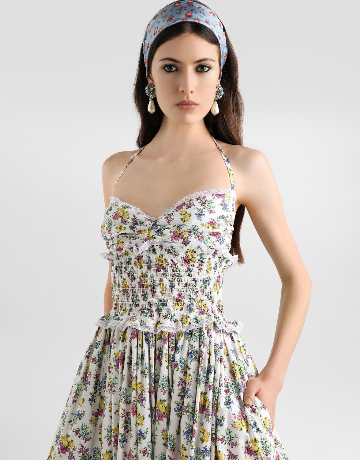 Маленькое платье из поплина с цветочным принтом DOLCE & GABBANA, мультиколор — фото 4