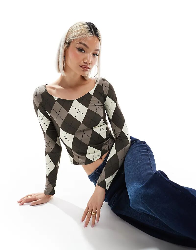 

arygll топ с косой горловиной коричневого цвета ASOS DESIGN