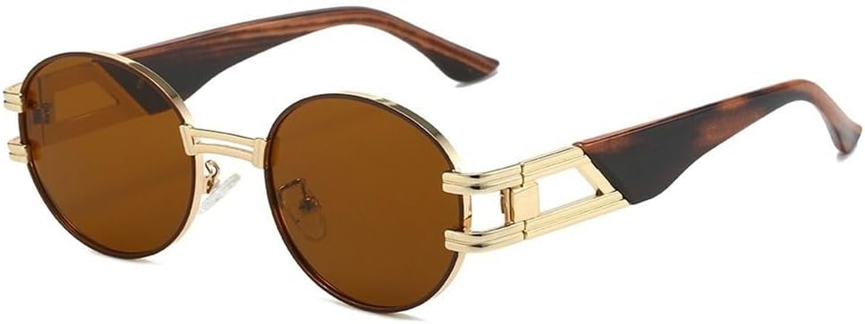 

Модные готические овальные солнцезащитные очки в стиле панк с металлической оправой и защитой от УФ-излучения UV400, круглые солнцезащитные очки для женщин и мужчин KTUCN, Brown