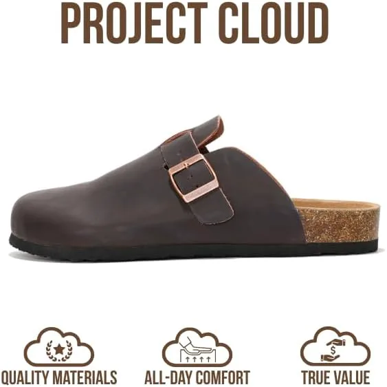 Мужские сабо Project Cloud - 100% натуральная кожа полного зерна, с мягкой подошвой из памяти формы и поддержкой свода стопы, натуральная пробковая стелька - нескользящие домашние тапочки для мужчин (Бруклин), коричневый — фото 3
