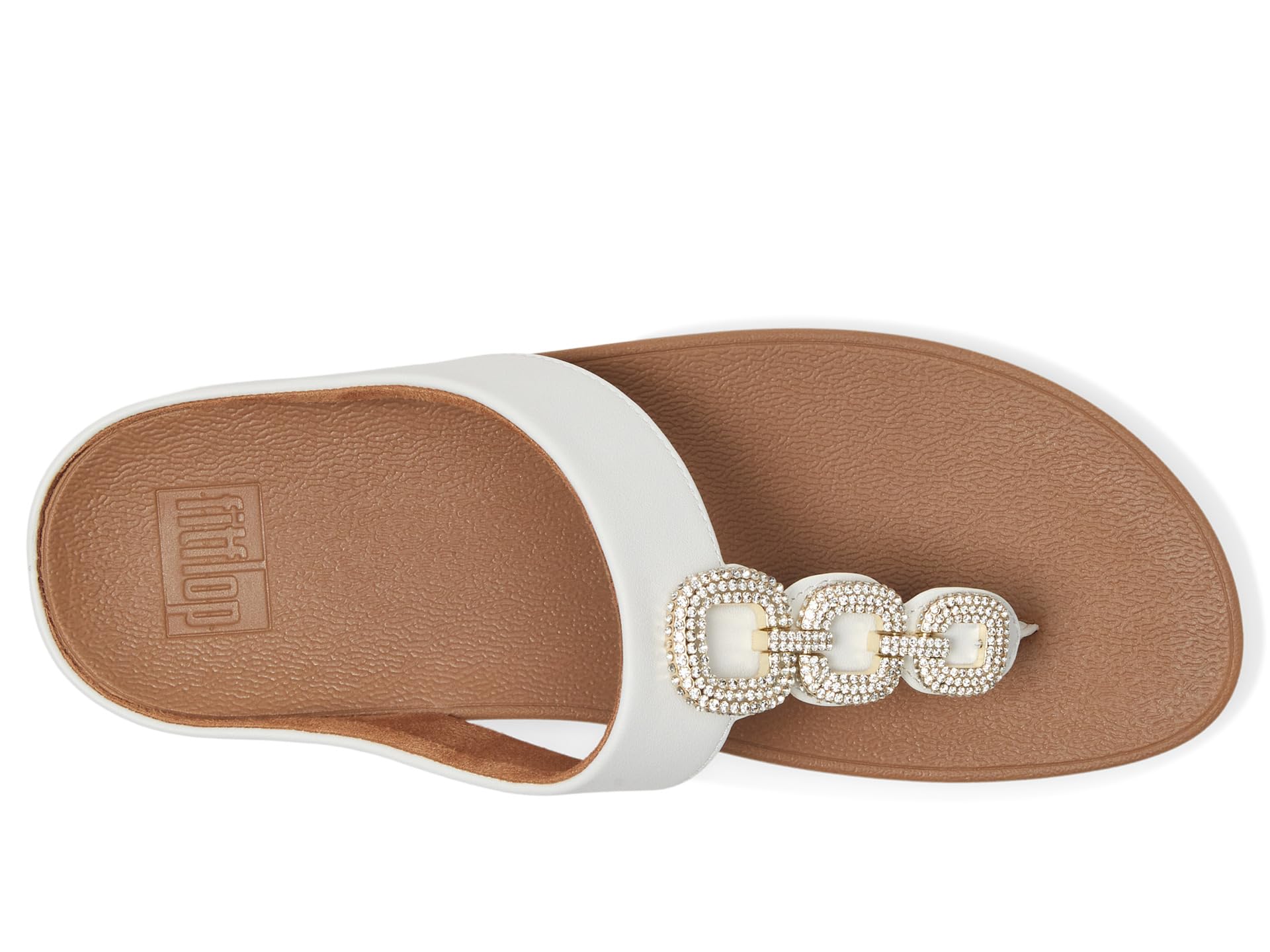 Сандалии FitFlop Fino Crystal-Chain Leather Toe-Post Sandals, цвет Urban White — фото 2