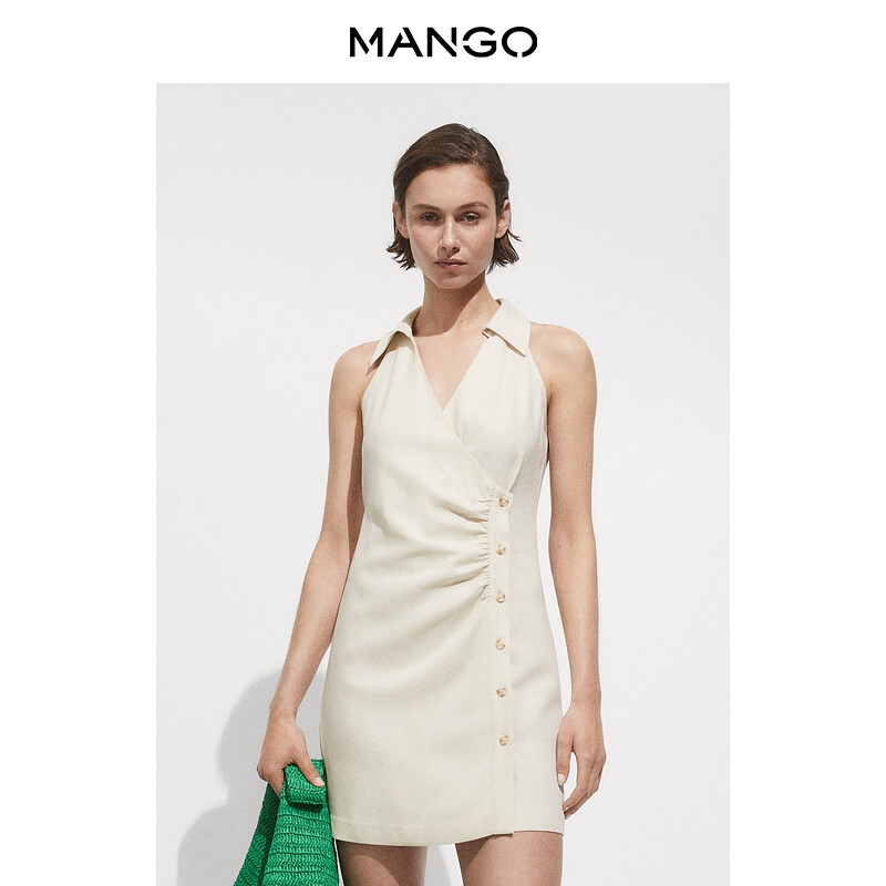 

Женское платье Mango с запахом и v-образным вырезом на пуговицах, светло-бежевый
