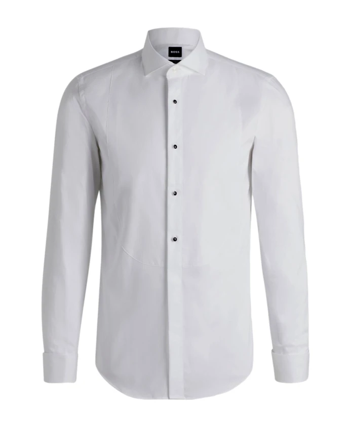 

Классическая хлопковая рубашка приталенного кроя, легко гладится, белая. Hugo, белый