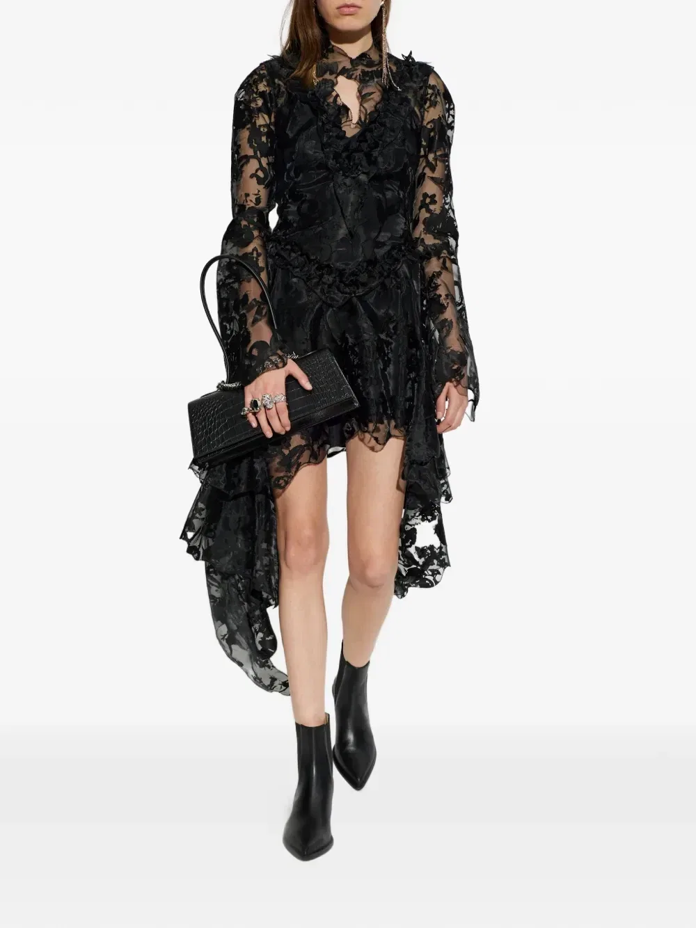 Асимметричное платье с оборками Alexander McQueen, черный — фото 2