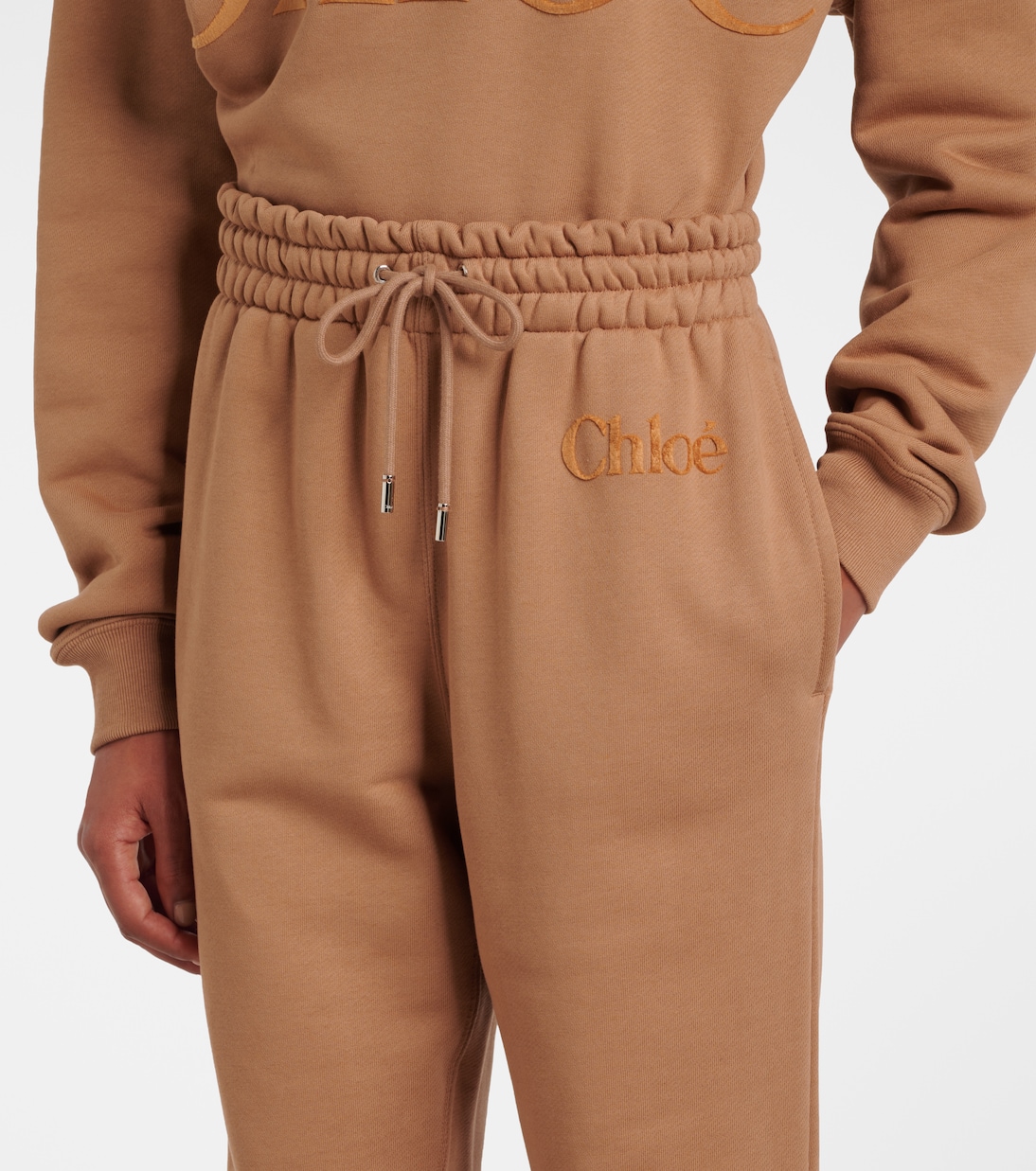 Спортивные брюки из хлопкового флиса Chloé, Blush Nude — фото 4