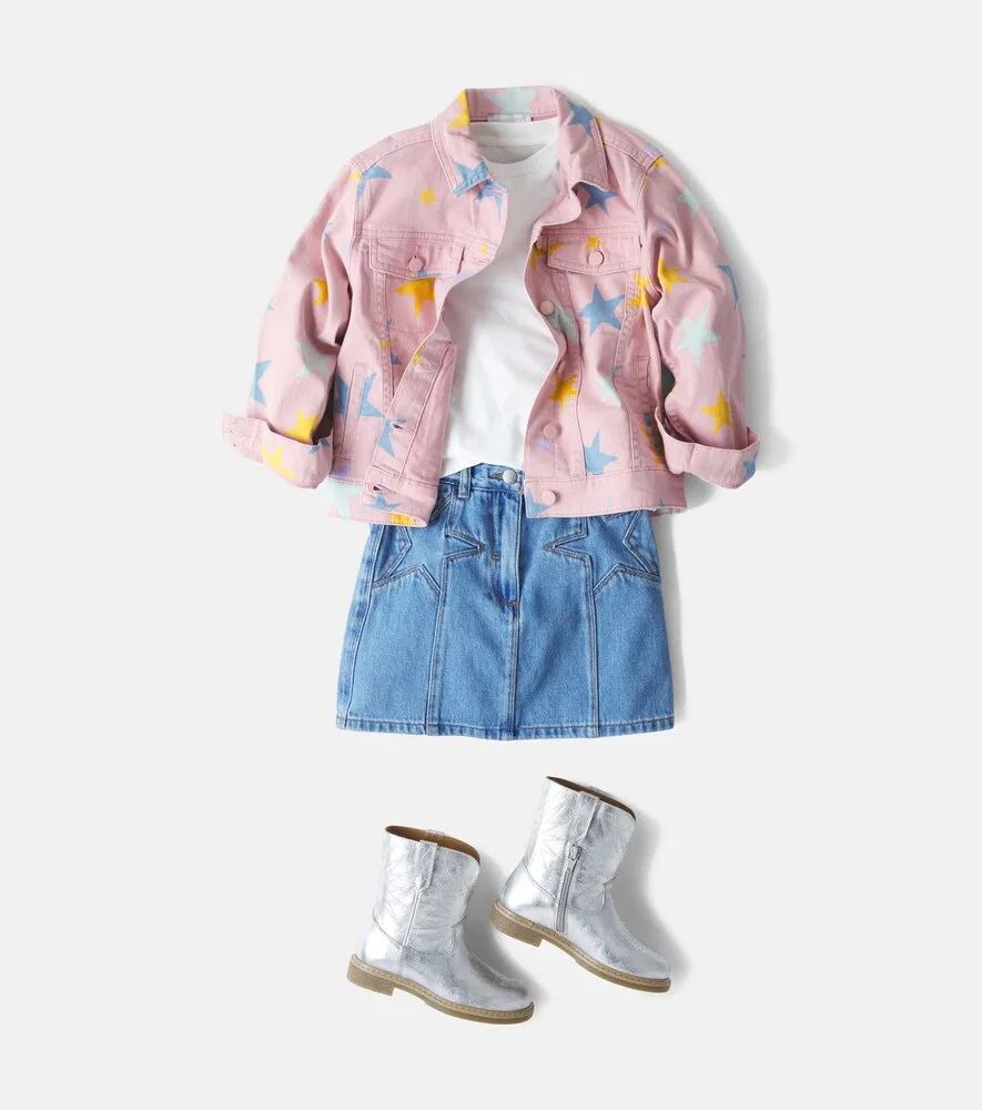 Металлические кожаные ковбойские сапоги Wish Star Biker Golden Goose Kids, серебро — фото 2