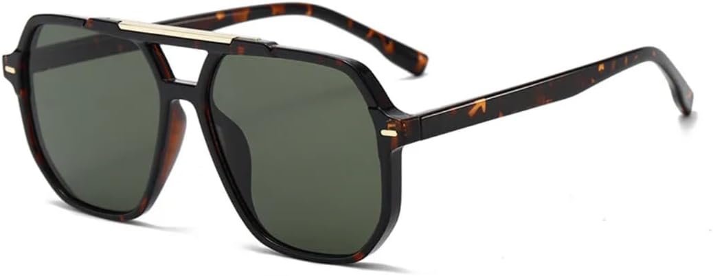 

Ретро-солнцезащитные очки с двойной перемычкой для женщин, модные зеленые и розовые градиентные, защита от УФ-излучения UV400, мужские очки с заклепками VVTWSSW, Leopard Green