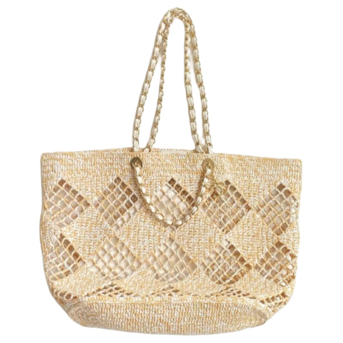 

Сумка-шоппер из эффекта волокна рафии и металла, пляжная сумка, женская наплечная сумка-тоут beige CHANEL