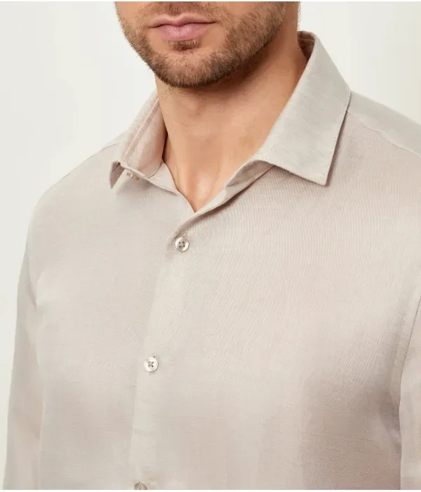 Льняная рубашка slim fit Calvin Klein, бежевый — фото 4
