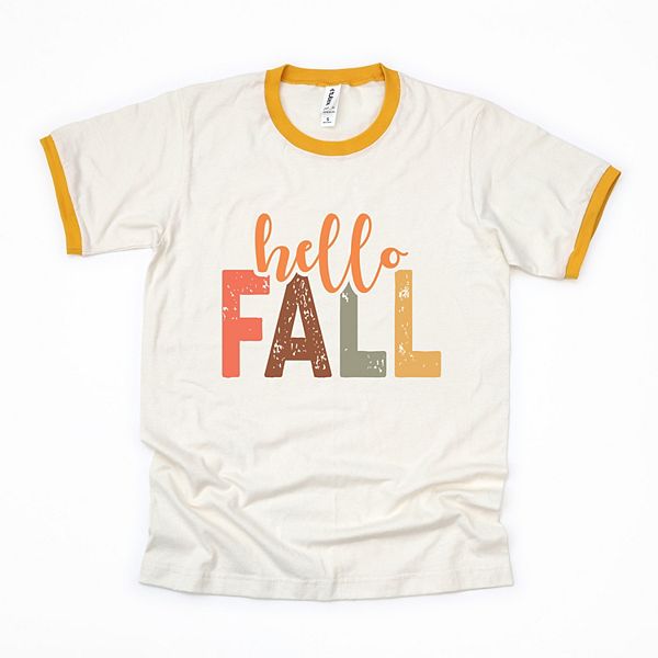 

Женская футболка ringer с принтом hello fall Simply Sage Market, Vintage Mustard