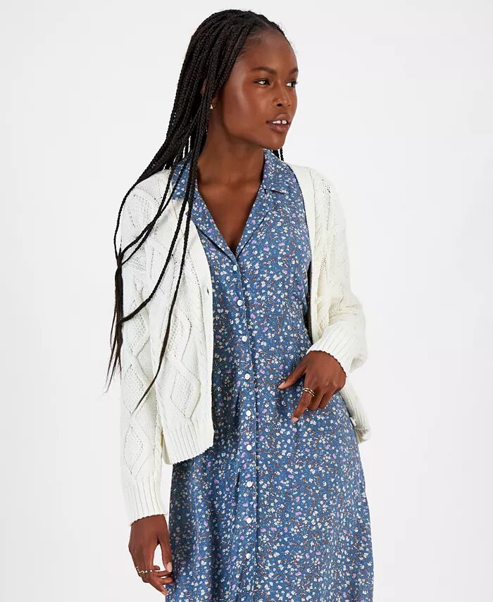 

Женский кардиган с длинными рукавами, связанный косами Lucky Brand, белый