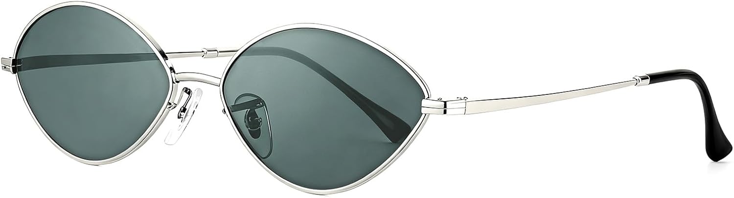 

Винтажные овальные металлические солнцезащитные очки JIM HALO - стильные очки в форме «кошачьего глаза» с защитой UV400 для повседневного и уличного использования, Silver Frame Grey Lens