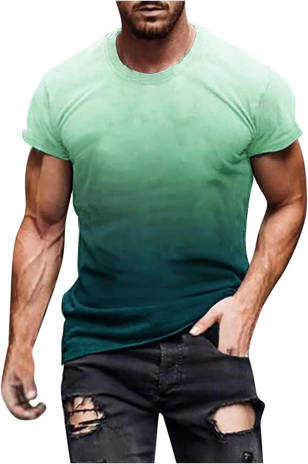 

Футболка с длинным рукавом для мужчин, Casual Gradient Tie Dye, Muscle Fitted hlysgo