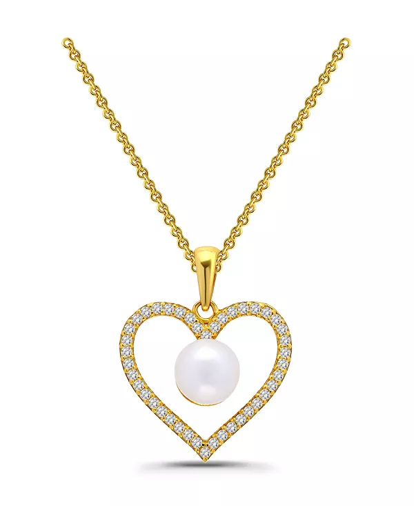 

Ожерелье с подвеской в форме сердца из пресноводного культивированного жемчуга и кубического циркония Macy'S, gold