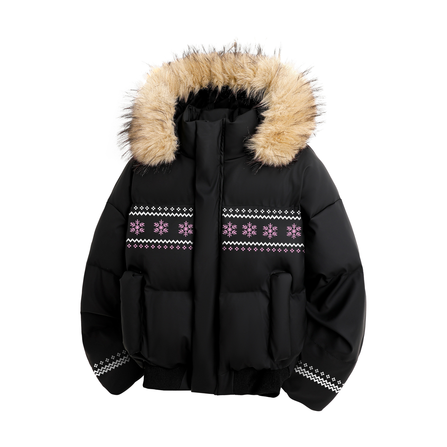 

Пуховик Unisex с капюшоном утепленный стеганый HUANQIU, черный (розовый)