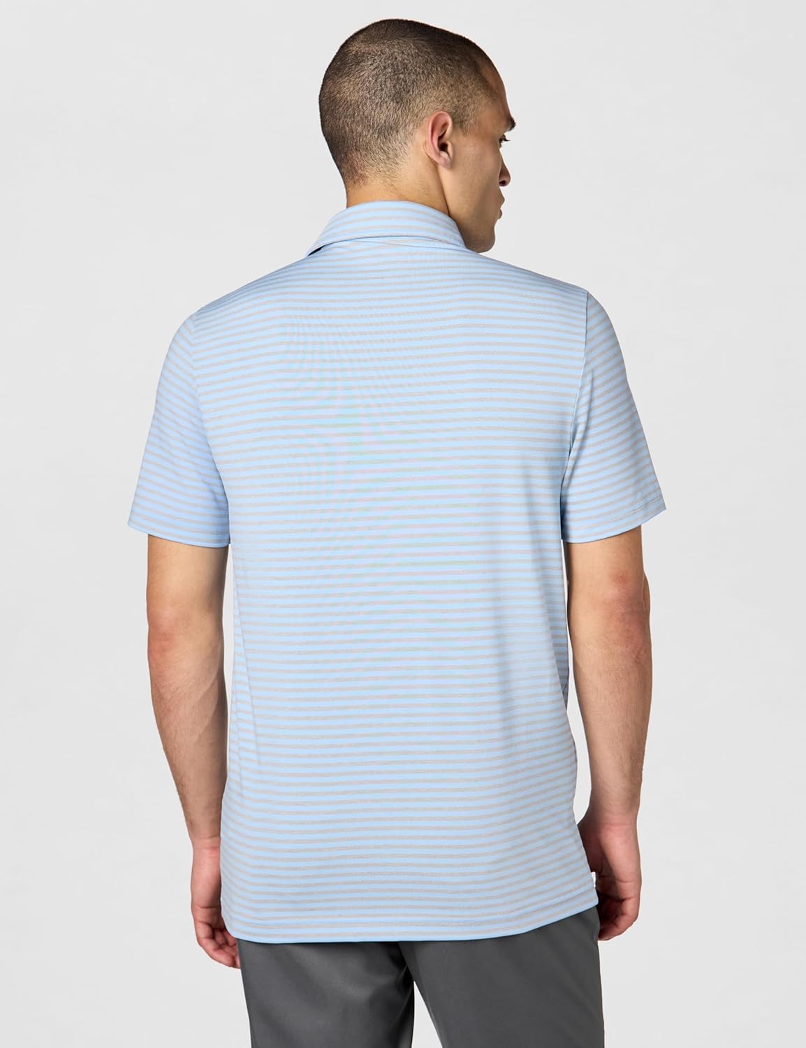 Lacoste мужская спортивная поло Regular Fit с защитой от ультрафиолета для гольфа, Classic Blue/Silver Chine Striped — фото 3
