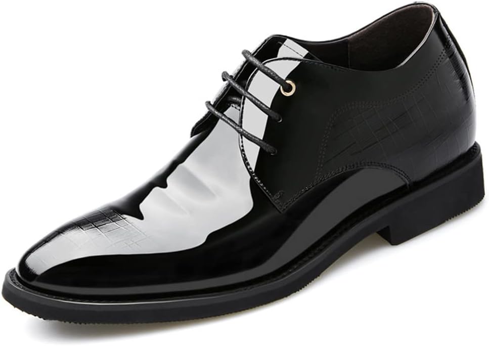

Мужские офисные туфли YGCEEIA на каблуке, оксфорды из лакированной кожи, классические туфли на шнуровке, формальная обувь для униформы с эффектом увеличения роста, 8cm(3.15inchs)