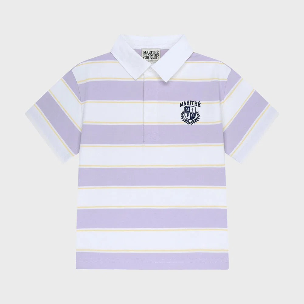 Детская футболка поло в полоску Multi Stripe светло-фиолетовая от Marithé Kids — фото 2