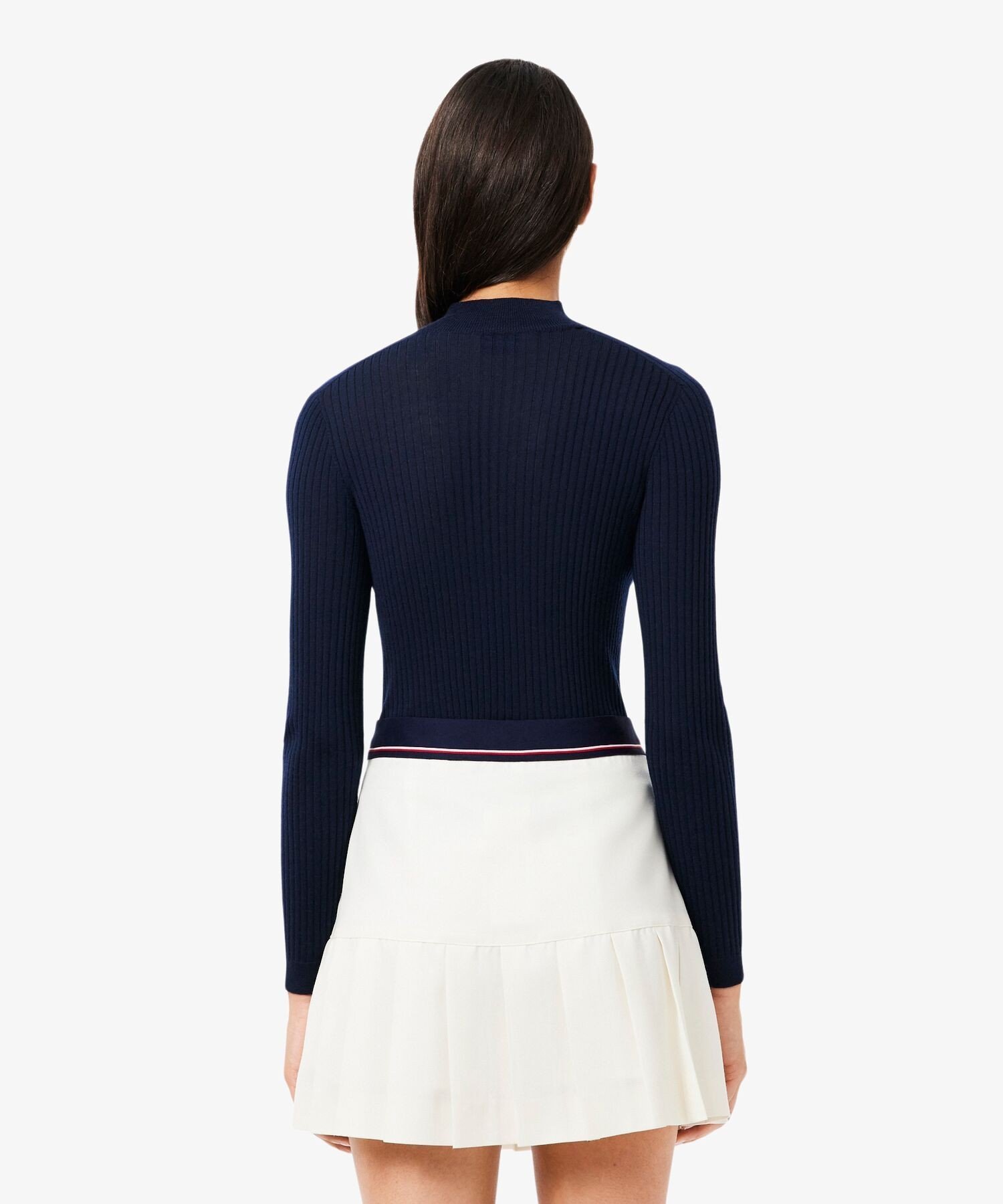 Свитер Lacoste, вязаный из мериносовой шерсти, 3D-вязание, высокий воротник, Navy — фото 2