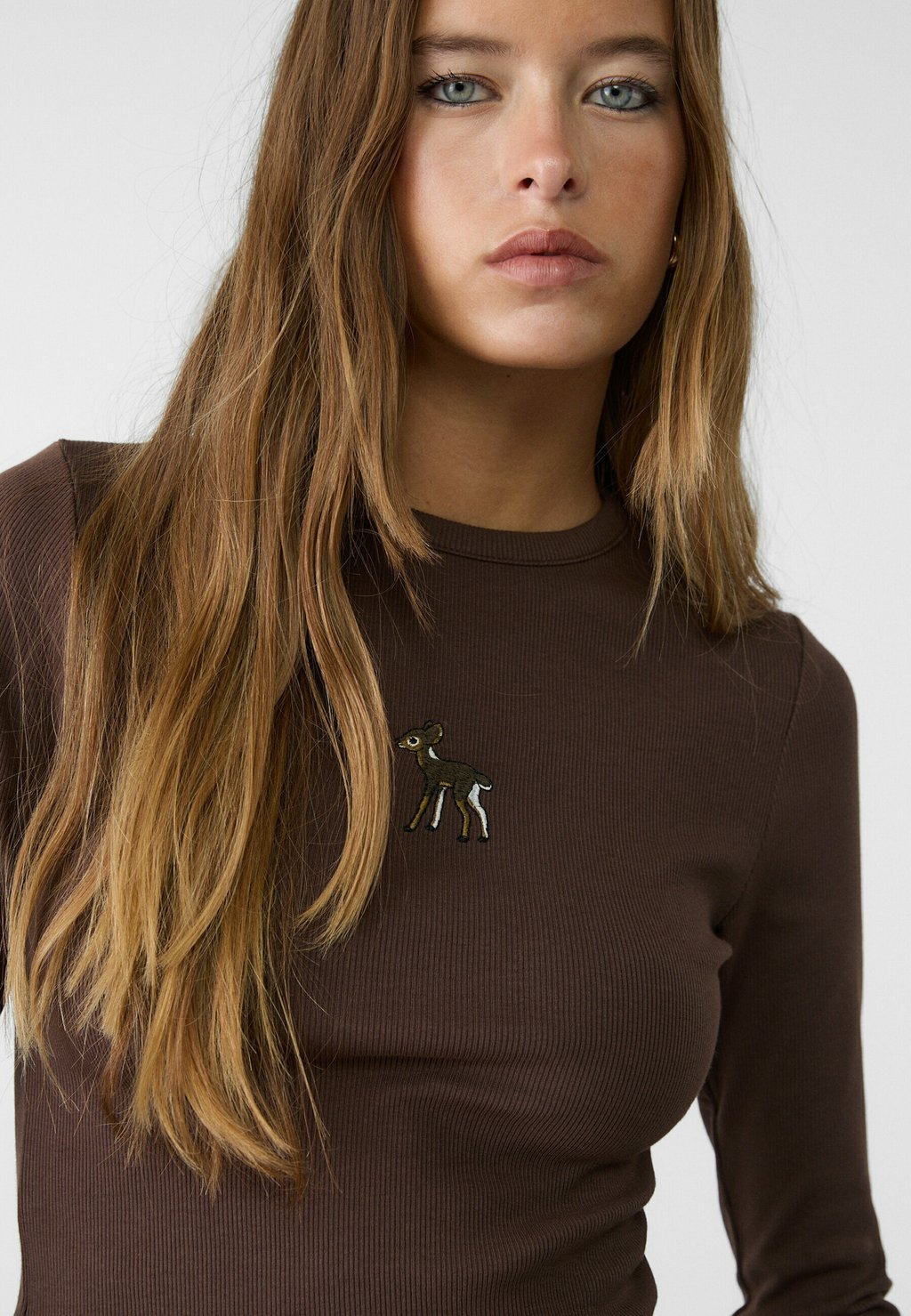 

Топ с длинными рукавами EMBROIDERED Stradivarius, коричневый