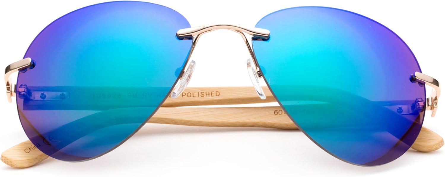 

Newbee Fashion - Солнцезащитные очки-авиаторы с бамбуковыми дужками, увеличенной оправой и линзами-вспышками. Бамбуковые солнцезащитные очки для мужчин и женщин, Green Flash