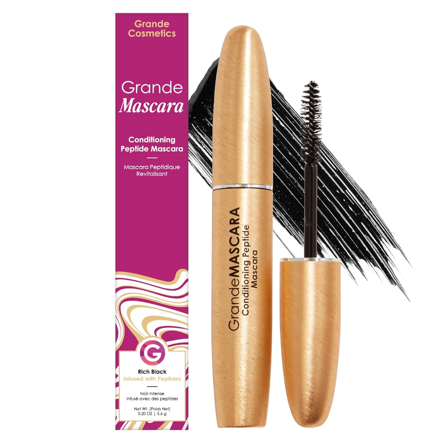 Тушь для ресниц Grande Cosmetics GrandeMASCARA Conditioning Peptide Mascara - интенсивный объем и длина - стойкая, без комочков - черный цвет - подходит для ресниц и наращенных ресниц 5.67 г (1 шт.), Black