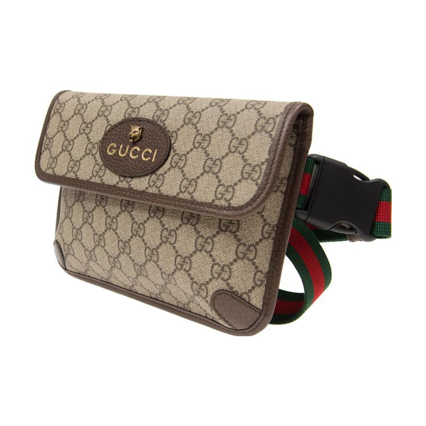GUCCI Неовинтажная серия холщовая с кожаной сумка-мессенджер кроссбоди, поясная сумка малая мужская ebony/коричневая — фото 2