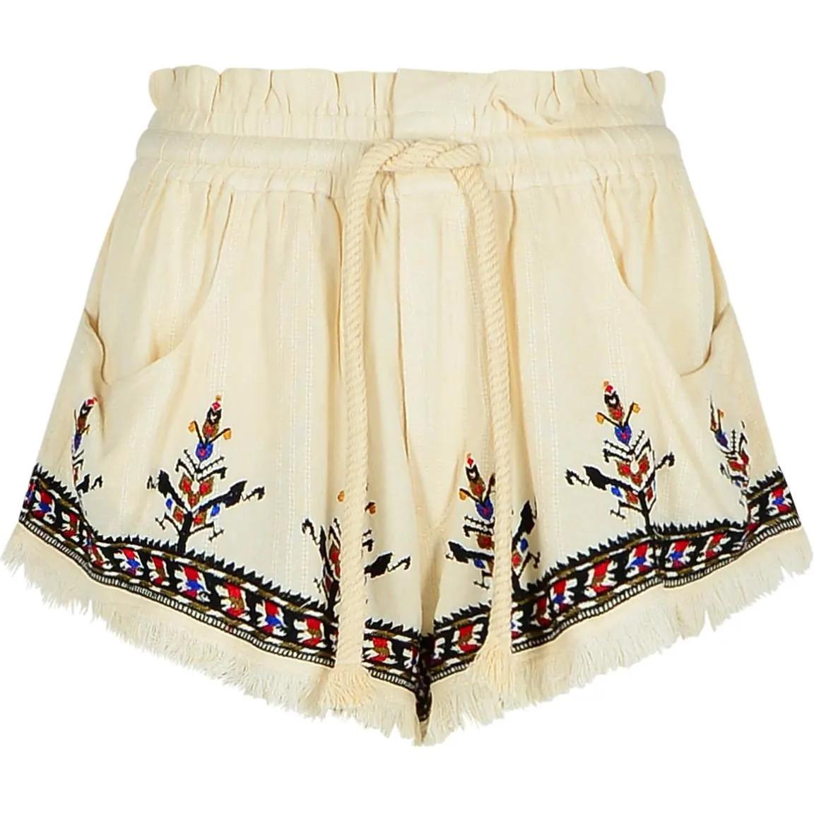 

Шорты Isabel Marant Étoile с вышивкой и шнурком ISABEL MARANT ETOILE, бежевый