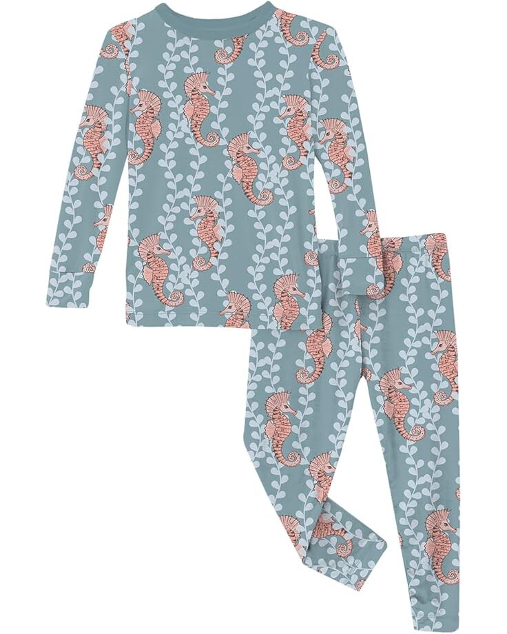 

Пижама Kickee Pants Kids Print Long Sleeve Pajama Set, цвет Stormy Sea Seahorses