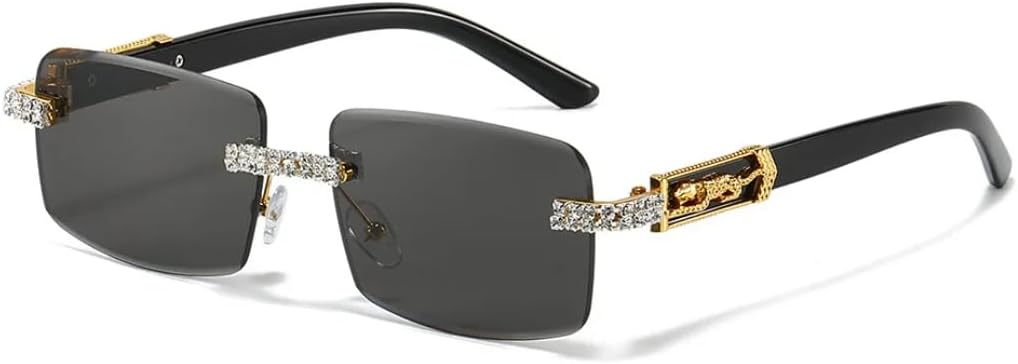 

Роскошные солнцезащитные очки с бриллиантами и стразами, прямоугольной формы, для женщин и мужчин, для вечеринок, с защитой от УФ-излучения UV400 UATXTAU, Golden Black