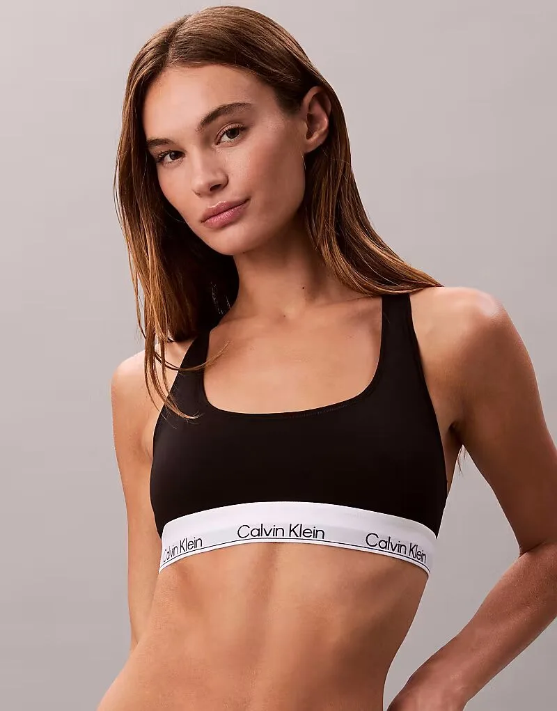 Бюстгальтер-топ Calvin Klein Icon Cotton Modal с вырезом-лодочкой, черный