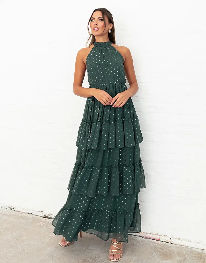 

Длинное платье Anaya с бретелью через шею, многоярусное, темно-зеленого цвета