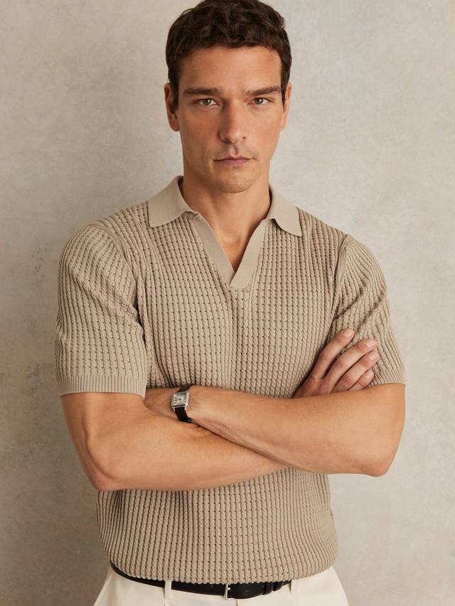 

Футболка поло Merit из хлопковой смеси Reiss, Light Camel Brown