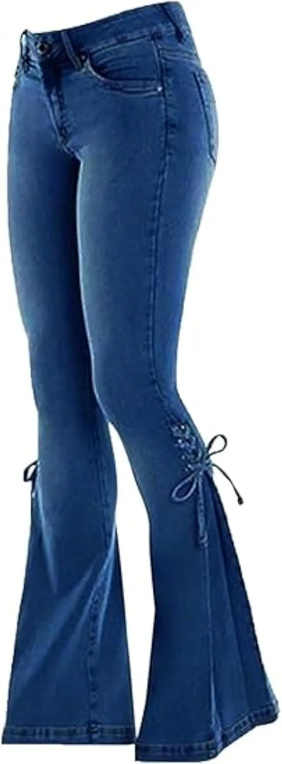 

Женские джинсы с высокой талией, рваные, расклешенные DGHM-JLMY