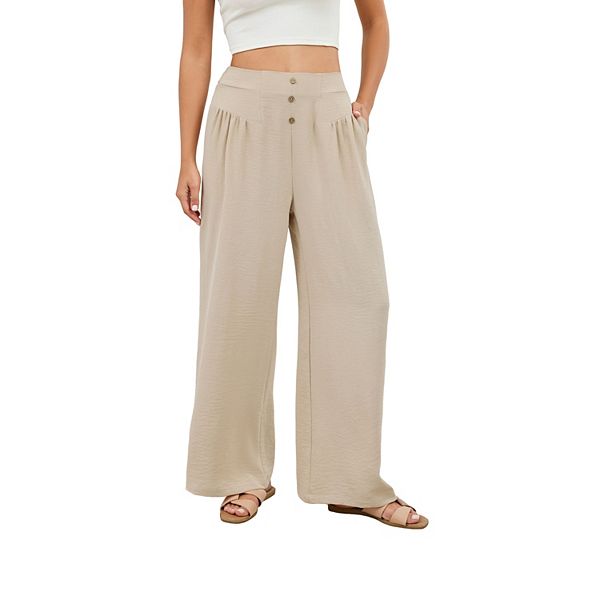 

Женские брюки палаццо с широкими штанинами на пуговицах, свободного кроя, с высокой талией и складками для работы и повседневной носки Seoria, Apricot