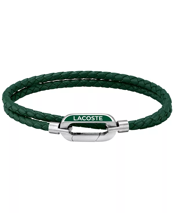 

Мужской плетеный кожаный браслет Lacoste, green