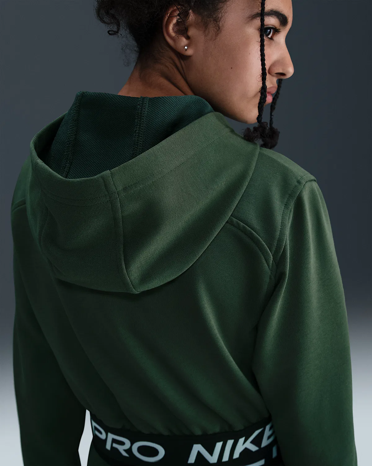 Детская (девичья) флисовая кофта Nike Pro Fleece Dri-FIT на молнии, Fir/Fir/Black/White — фото 2