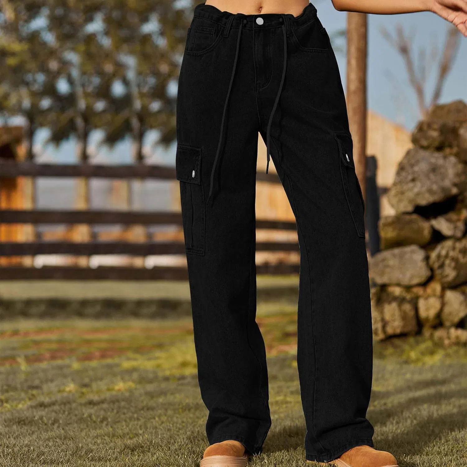 Джинсы свободные, cargo, Black — фото 2