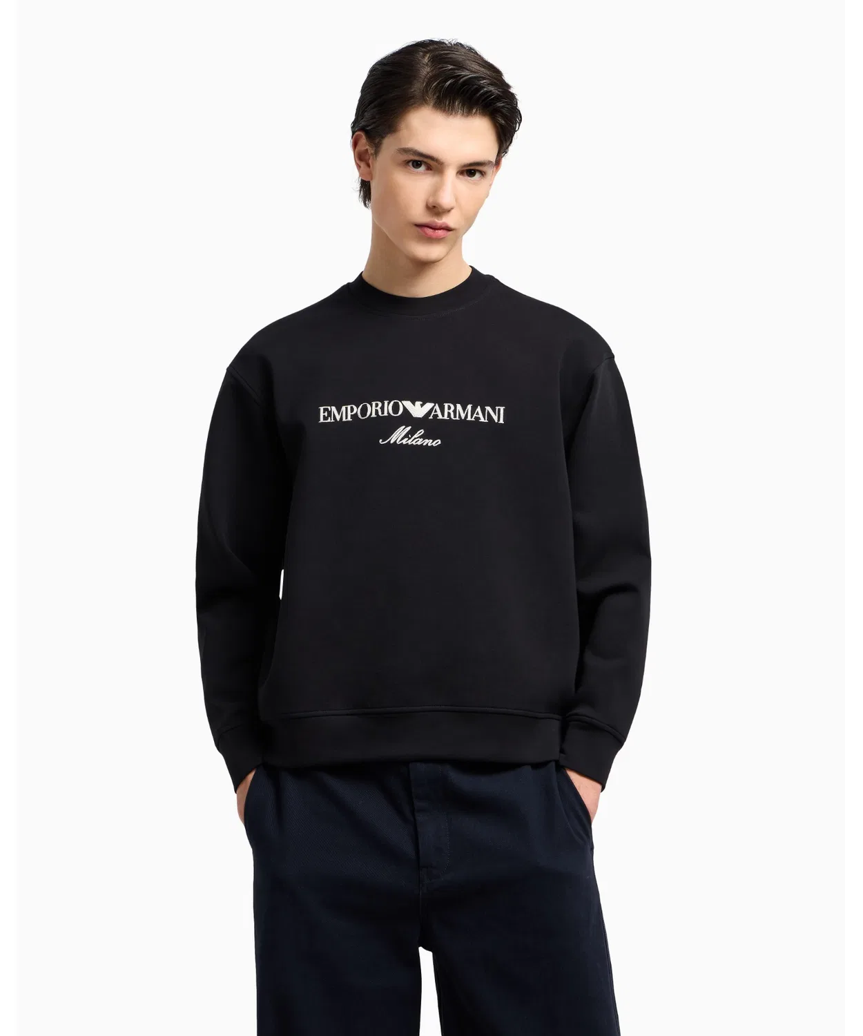 Свитшот с логотипом Emporio Armani, двойной джерси, чёрный