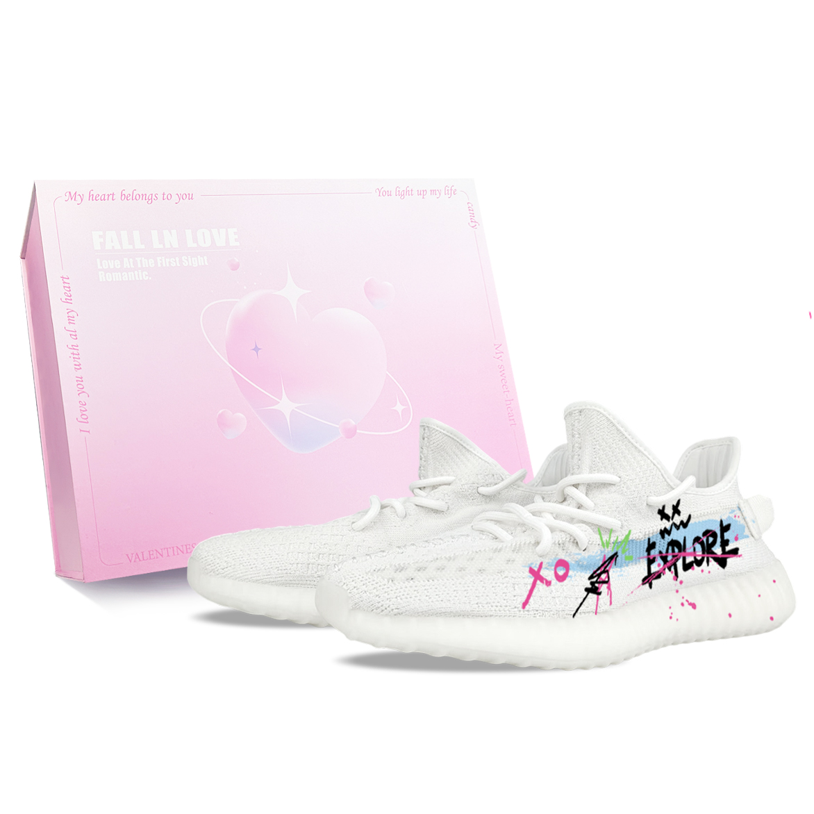 

Adidas Originals Изи Буст 350 V2 устойчивые к истиранию низкие кеды унисекс бело-голубые, цвет White