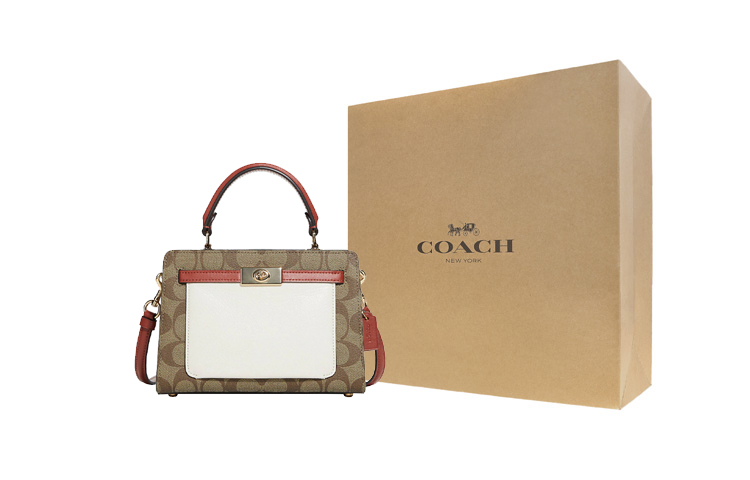 

COACH Холщовая сумка с кожаными деталями через плечо трансформер женская бежевая и белая