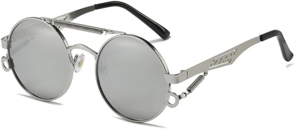 

Ретро металлические круглые солнцезащитные очки с двойной перемычкой для женщин, модные очки с градиентным зеркальным покрытием для мужчин, трендовый панк-стиль, весна VRTRFFTR, Silver Silver Mirror