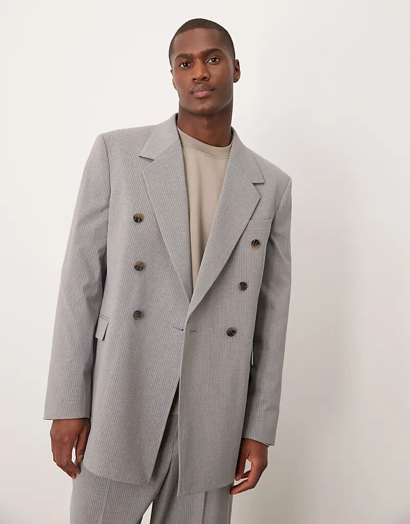 

Свободный пиджак ASOS DESIGN серого цвета в тонкую полоску
