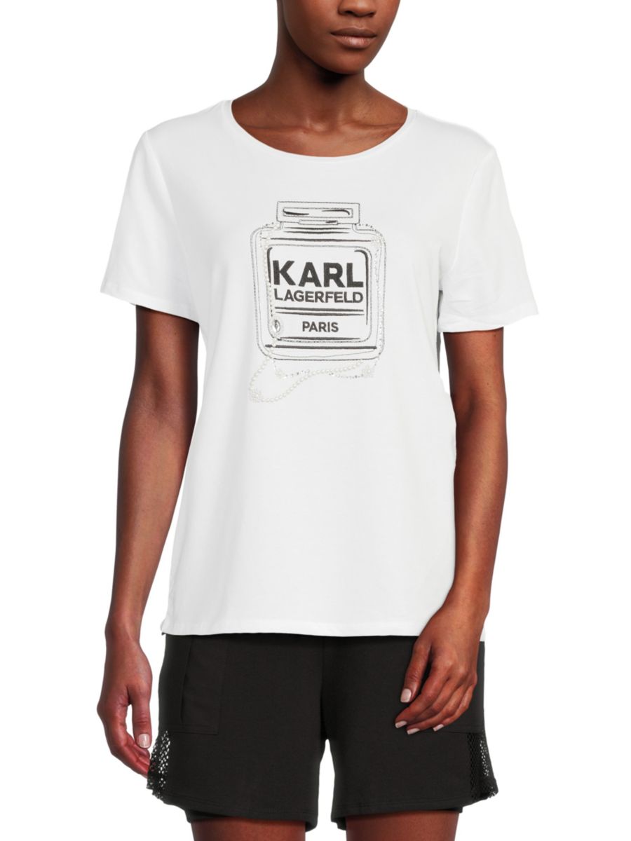 

Футболка из эластичного хлопка с графическим логотипом Karl Lagerfeld Paris, белый