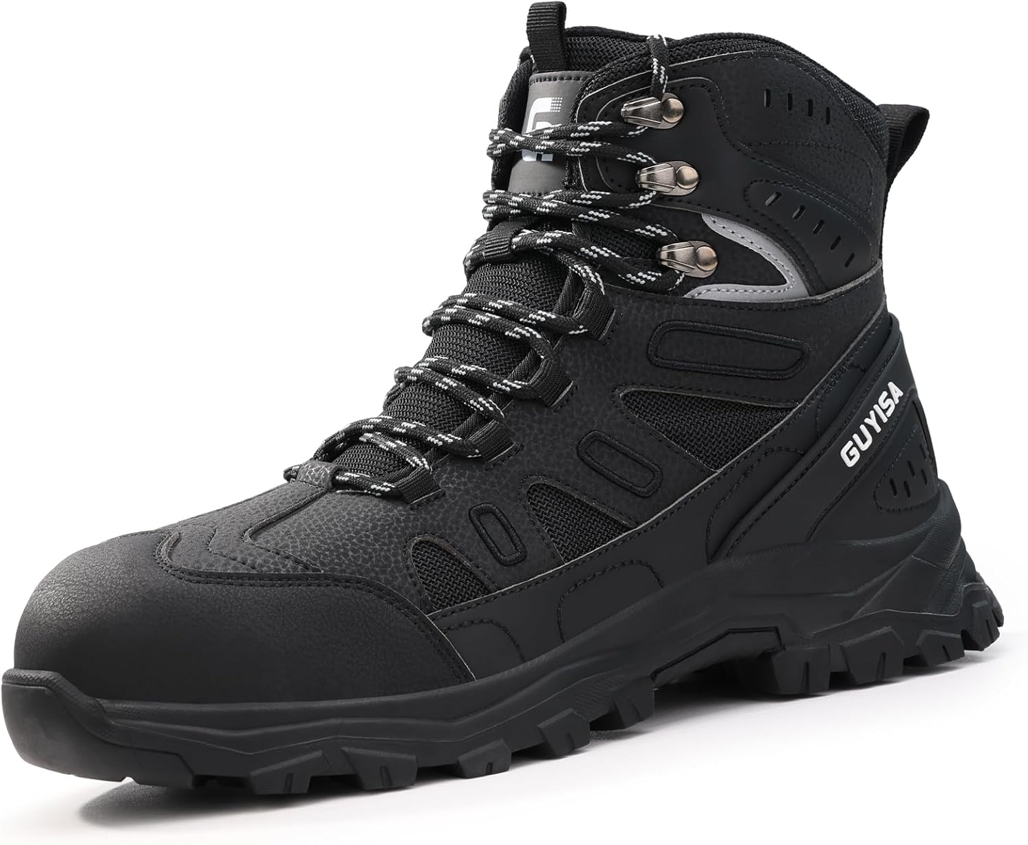 

Ботинки KGJIANDA с стальным носком для мужчин, дышащие высокие ботинки, легкая и неразрушаемая защитная обувь для промышленности и строительства, черный