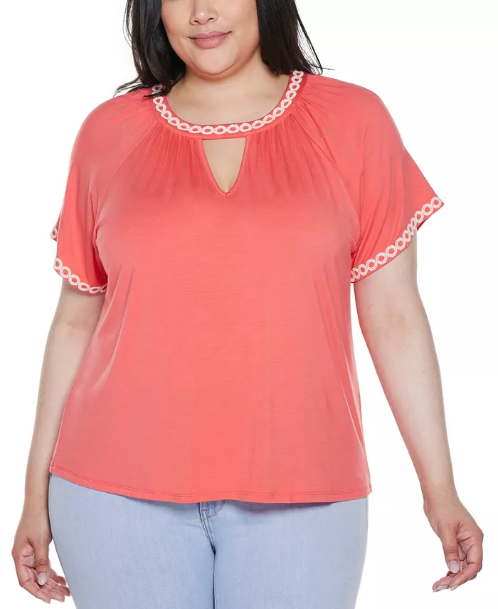 

Плюс сайз топ с коротким рукавом и вязаным крючком краем Belldini, оранжевый