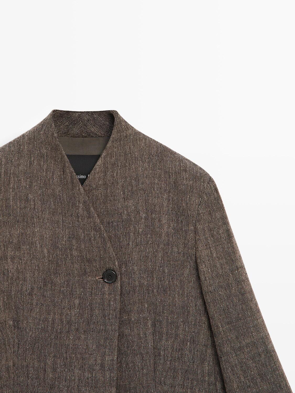 Пальто из смесовой шерсти с крапчатым эффектом и высоким воротником Massimo Dutti, brown — фото 4