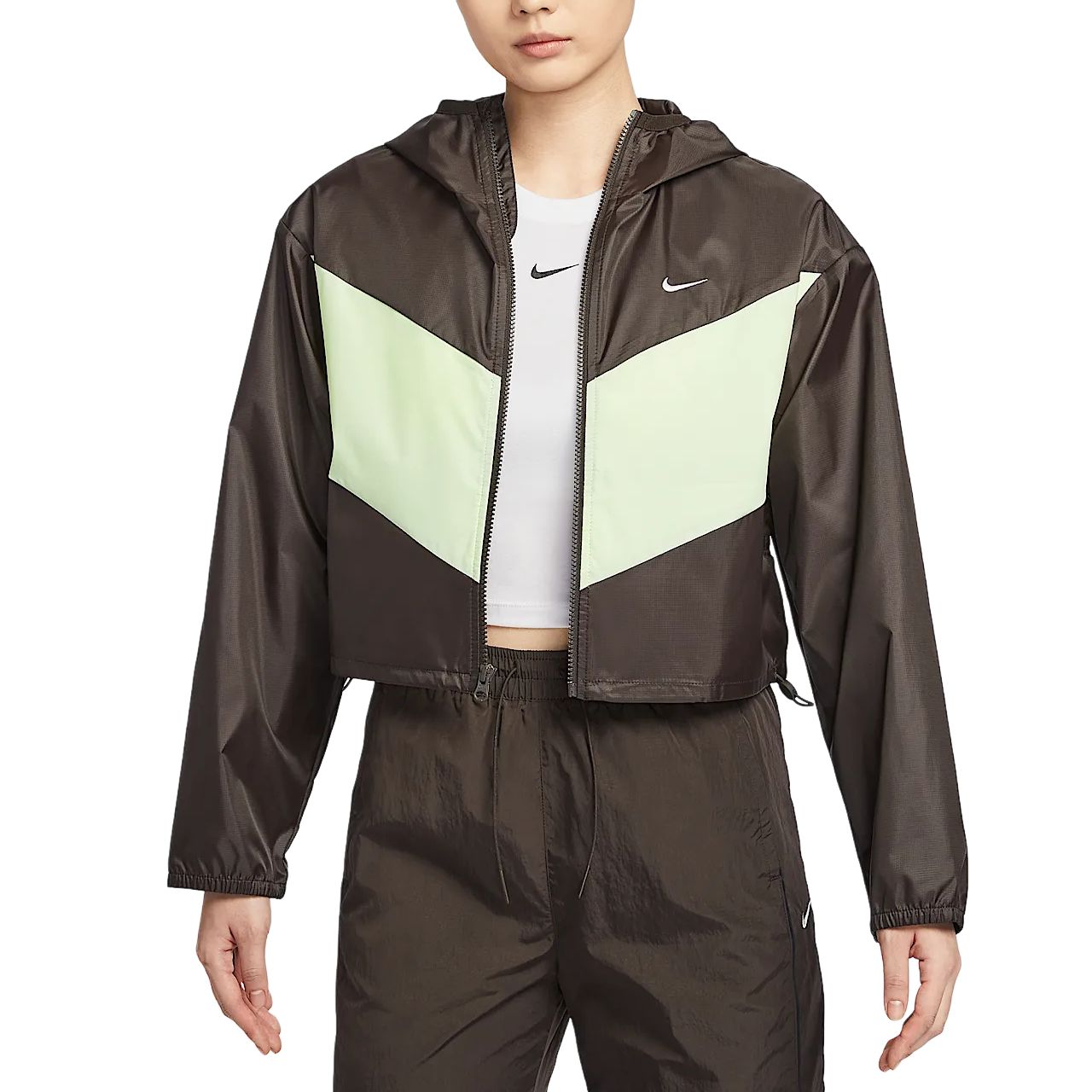 Nike Женская куртка спортивная бархатная, Satin Brown/Light Yellow Green/White — фото 3