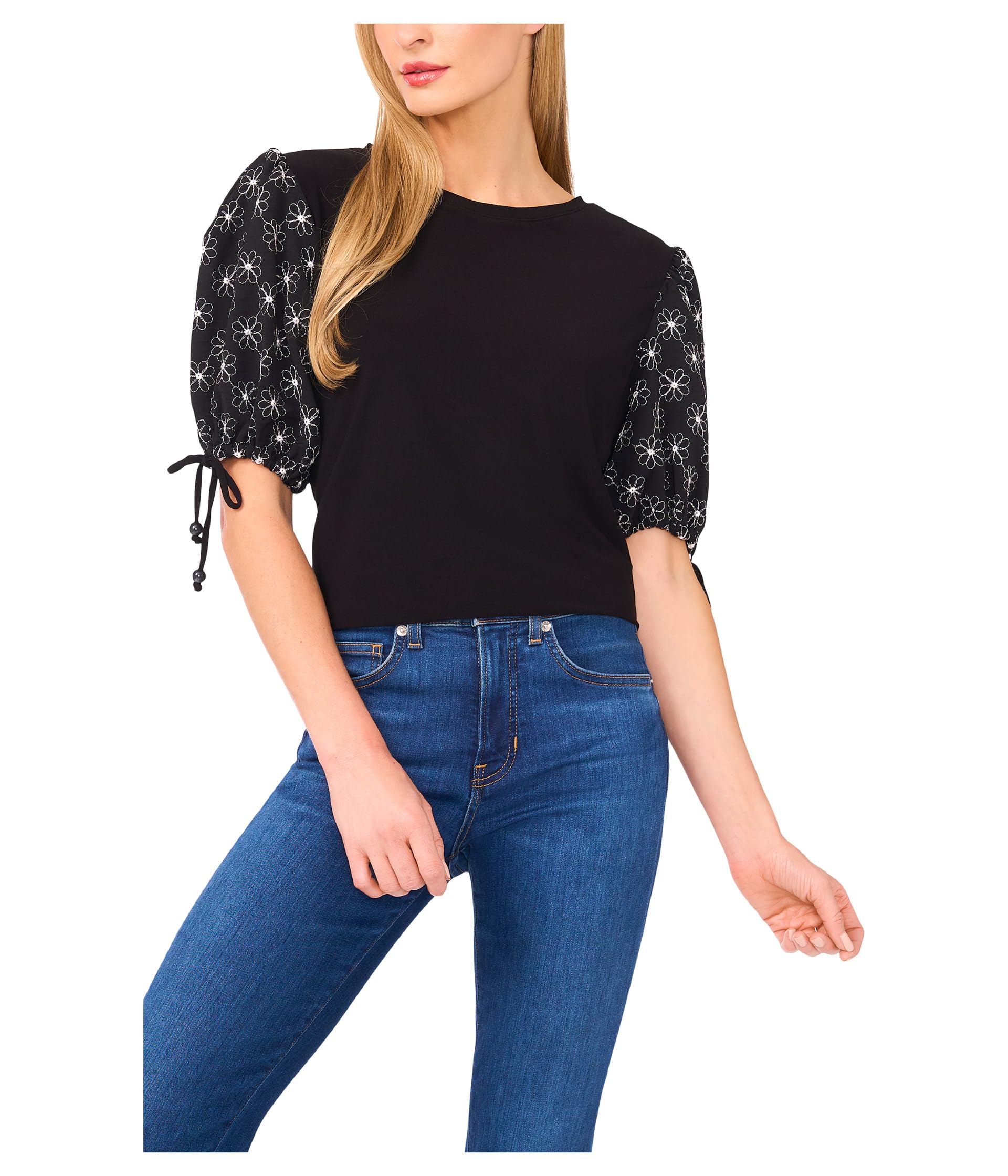 

Топ CeCe Embroidered Balloon Sleeve Knit Top, Rich Black